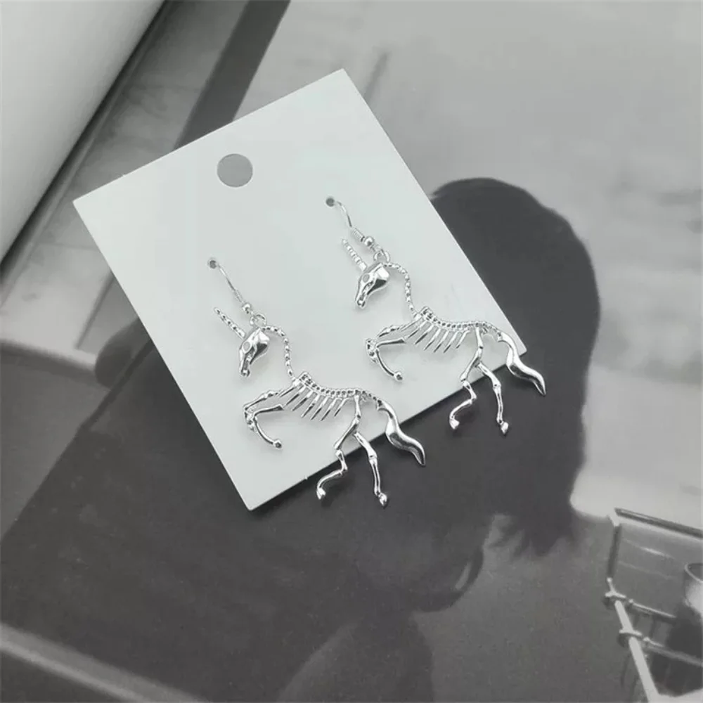 Silver Unicorn Skeleton Earrings